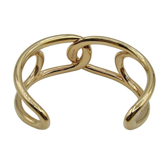 Napier Interlinking Oval Link Open Cuff Gold Bangle Bracelet Modernist Statement - Picture 2 of 8